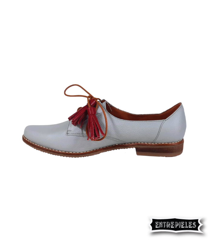 Zapatos Gris cordón rojo en cuero para dama