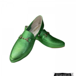 Zapatos mocasín en cuero verde para mujer