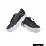 Tenis plataforma negros en cuero para mujer