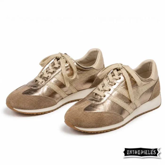 venta de Tenis dorados con líneas en cuero - Entrepieles